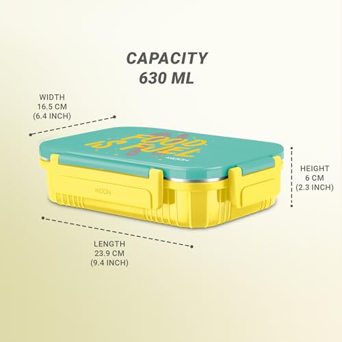 Image of MILTON Meal Safe 3 Inner Stainless Steel Tiffin Box for School with Steam Release Plug | PU Insulated, Leak-Proof, Food Grade I Lunch Box for Kids Boys, Girls with Snap Lock Lid, 630 ml, Yellow