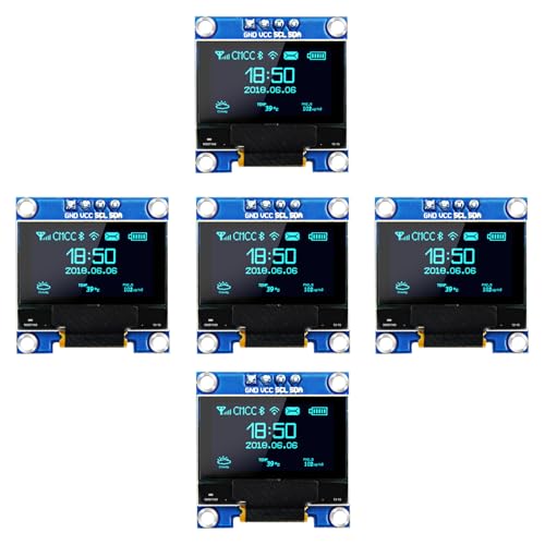 Image of 5 Pcs 0.96 Inch OLED I2C IIC Display Module, 128x64 Pixel SSD1306 Mini Self-Luminous OLED Screen Board Compatible with Arduino Raspberry Pi (Blue)