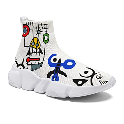 Hetios Mens Walking Shoes Graffiti Sneakers Running Shoes Sock Shoes Lightweight Comfy Breathable Multicolor