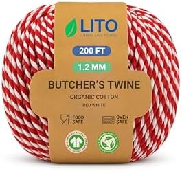 Amazon.com: Red and White Organic Twine Cotton String - 200 Feet ...