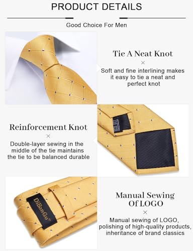 Image of DiBanGu Mens Silk Necktie Solid Color Tie and Pocket Square Cufflink Tie Clip Set Woven Plain Ties for Men Wedding Party