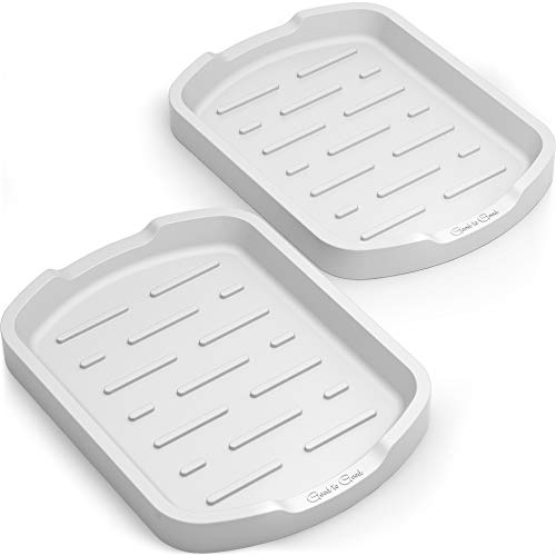 GOOD TO GOOD Sponge holder - Soap holder - Silicone Organizer Tray Set of 2 - for Sponges, Soap Dispenser, Scrubber, and Other Dishwashing Accessories - Light Gray