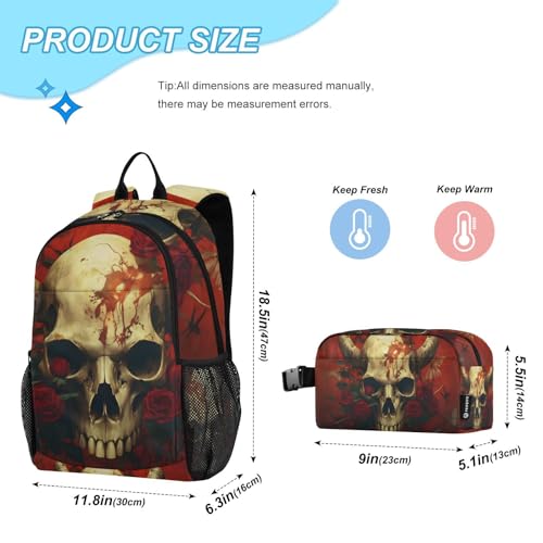 Skull Of Cow Backpack Lunch Bag Set for Travel Hiking Picnic, Backpacks with Insulated Lunch Box2
