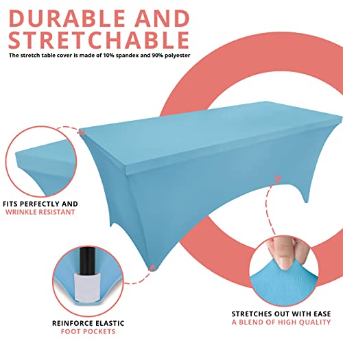 Image of Utopia Kitchen Spandex Tablecloth 2 Pack [6FT, Blue Mist] Tight, Fitted, Washable and Wrinkle Resistant Stretch Rectangular Patio Table Cover for Event, Wedding, Banquet & Parties [72Lx30Wx30H Inch]