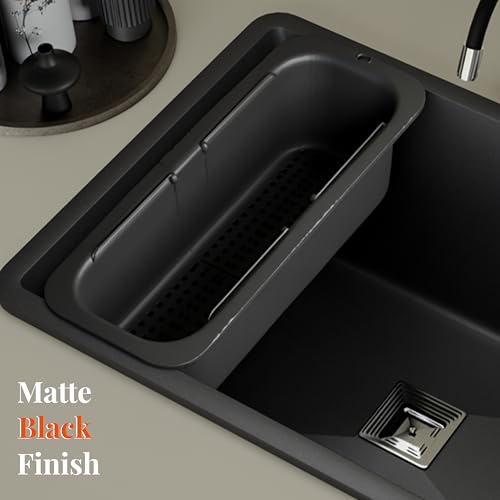 Image of Lorazzo Kitchen Sink Basket - Over The Sink Expandable Colander for Vegetable & Fruit Washing | Drain Basket & Sink Strainer | Adjustable Kitchen Sink Accessories | 1-Year Warranty (Matte Black)