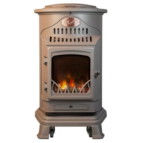 UNIVERSAL - Estufa de gas Provence 3,4 KW Marrón Efecto estufa de leña Hierro fundido genuino Calefacción auxiliar de gas