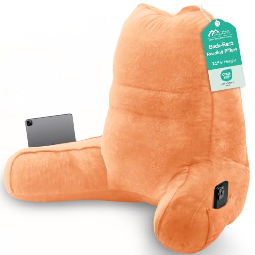 Image of Sasttie Reading Pillow for Bed, Back Pillow for Sitting Up, Orange | 21 inch Backrest Support Cushion for Couch, Sofa, and Floor, Dorm Essentials, OEKO-TEX, Adjustable Down Alternative Fill