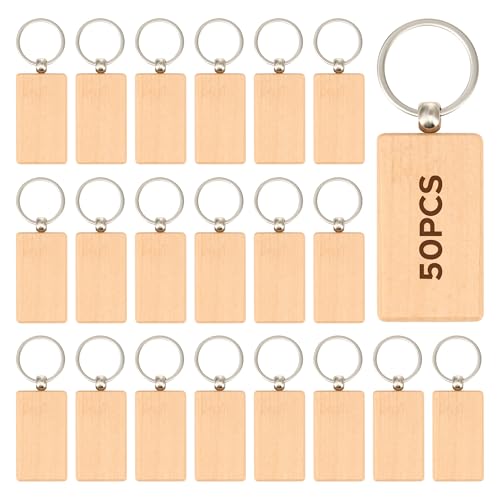 OMTech 50pcs Wooden Keychain Blanks, 2.2 x 1.2 in Rectangle