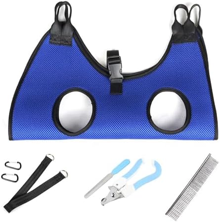 Dog Grooming Hammock, Helpful Hammock for Nail Trim, Restraint Sling for Nail Clipping, Grooming Hammock for Dog Pet to Nail Trimming (Blue, M)