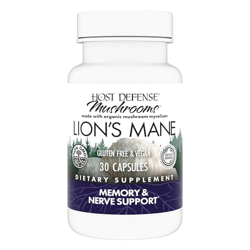 Host Defense Mushrooms Lion's Mane - Brain Health Support Supplement for Focus & Memory Function - Immune & Nervous System Support Supplement- 30 Capsules
