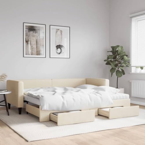 Vetnasa Sofá Cama Nido con cajones Tela Color Crema 80x200 cm Mobiliario, Camas y Accesorios, Camas y somieres Crema 61,06 KG