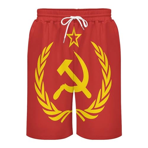 Soviet Union CCCP USSR Emblem Red Men's Athletic Shorts Jersey Pocket Lounge Weekend Short L4