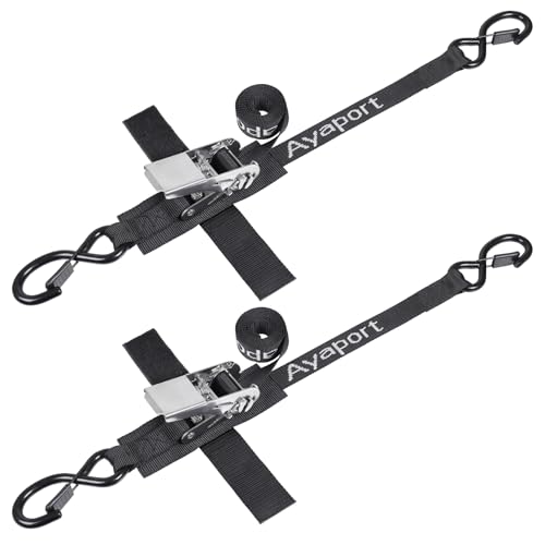 Ayaport Boat Tie Down Straps to Trailer (Stainless Steel Ratchet) 5 Feet 2400lbs Break Strength Heavy Duty Ratchet Boat Straps Boat Transom Straps Boat Trailer Accessories for Boating Safety Black