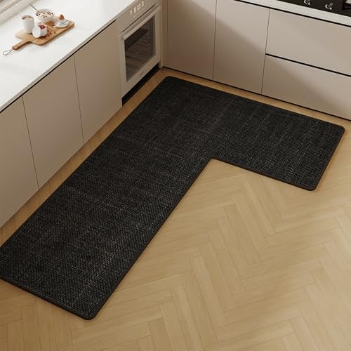 EVIGTOP キッチンマット L字型 拭ける 台所マット 無地 フロアマット シンプル 洗える クッション性 滑り止め加工 速乾 耐摩耗性 汚れにくい ずれない 転倒防止 お手入れ簡単