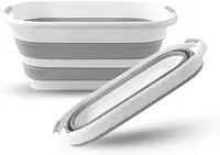 Balde Retrátil de Silicone 26 Litros Regular com Alça Dobrável Fácil Armazenagem Multiuso Branco e Cinza Premium