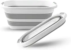 Balde Retrátil de Silicone 26 Litros Regular com Alça Dobrável Fácil Armazenagem Multiuso Branco e Cinza Premium