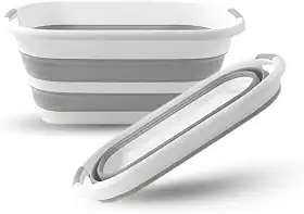 Balde Retrátil de Silicone 26 Litros Regular com Alça Dobrável Fácil Armazenagem Multiuso Branco e Cinza Premium
