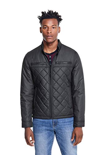 GUESS Factory Men's Asher Quilted Moto Varsity Bomber Jacket
