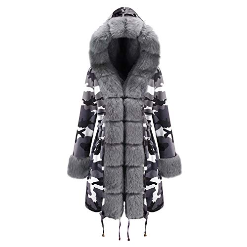 BDToy Mujeres Espesar Abrigo de Piel Caliente Capucha Parka Invierno Chaqueta Larga Casual Faux Fur Collar Outwear Abrigo Cover