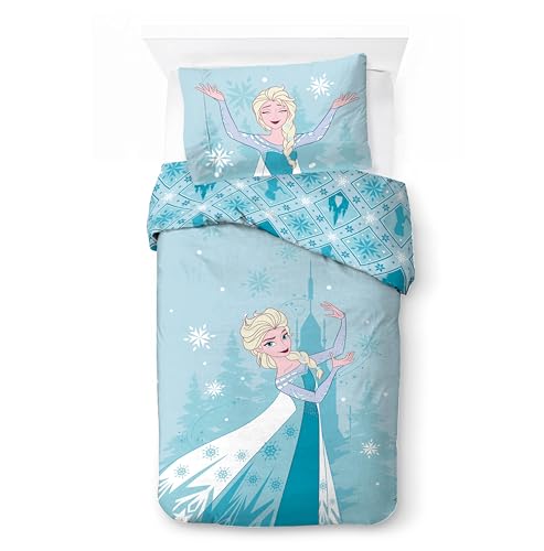 Jay Franco Ensemble de Housse de Couette Kids Disney La Reine des neiges – Linge de lit Ultra-Doux 100% Coton avec taie d'oreiller, Produit sous Licence...