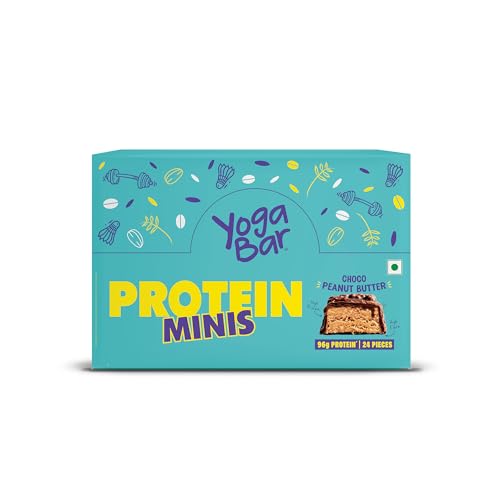 Yogabar Protein Minis, 4g Protein Bar (24 Bars, Choco Peanut Butter) | Dark Chocolate Bar with no Trans Fat | Healthy Snacks for Kids & Adults | Peanut filled Chocolate Box | Rich in Protein & Fiber