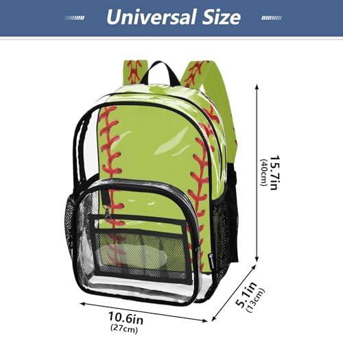 Green Baseball Ball Liner Clear Backpack Heavy Duty See Through Transparent PVC BookBag for Kids Boy Girl School Work4