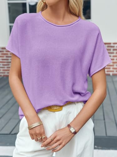 Image of Saodimallsu Women's Short Sleeve Lightweight Casual Crewneck Loose Fit Knit T-Shirt