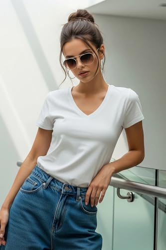 Image of JUNEBERRY Cotton Lycra Regular Fit V- Neck Solid Core Half Sleeves T-Shirt for Women & Girls (Colors Available: Black, Green, Magenta, Blue, Orange & Limeade)