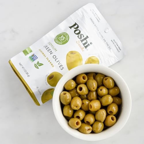 Image of POSHI Green Pitted Olive Snack Packs, Original, 3 oz (Pack of 6)