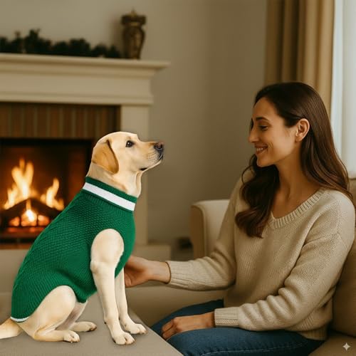 Image of Dog Sweater for Large Dogs (Green, 24-Inch) - Soft, Stretchable Knit Dog Winter Clothes to Keep Labrador, Boxer & Indie Warm, Cozy and Stylish