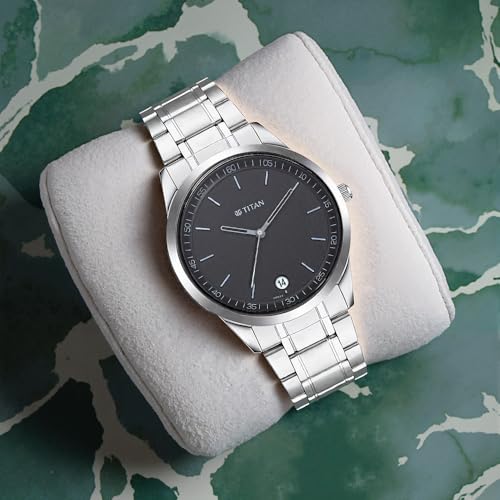 Image of Titan Minimalist Quartz Analog With Date Anthracite Dial Silver Metal Strap Watch for Men - NP1806SM02