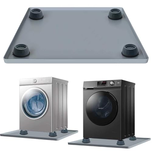 Bandeja para lavadora con bordes elevados, bandeja de drenaje para lavadora de 27 x 27 x 0.8 pulgadas con 4 elevadores de base, bandeja antideslizante para lavadora, bandeja de goteo portátil plegable