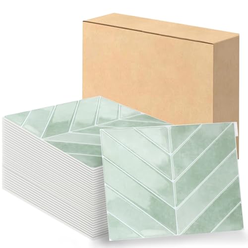Swehooirt Klebefliesen Küche 3D Fliesenaufkleber Wandfliesen Selbstklebende Fliesen Küche, Klebefliesen Bad Wand 10-Stück Fischgrätenmuster Grün (29 x 23 cm)