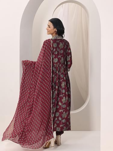 Image of Libas Womens Printed Silk Blend Straight Kurta With Trousers and Dupatta | daily wear suit