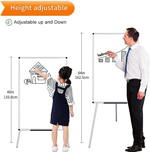 VIZ-PRO Flipchart Easel Whiteboard, Magnetic Portable Dry Wipe Board 90 x 60 cm, Tripod White Board Height Adjustable