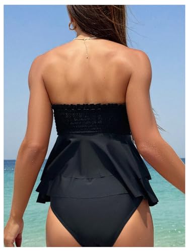 SOLY HUX Women's Bandeau Tankini Swimsuits Two Piece Ruffled High Waisted Bathing Suits Beachwear2