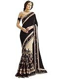 Nivah Fashion Women's Satin Embroidery Saree with Unstitched Blouse Piece (NH.K663-Black)