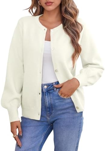Saodimallsu Womens Button Down Cardigan Sweaters Crew Neck Long Sleeve Open Front Loose Fall Soft Knit Sweater Coats