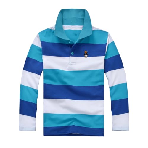 Boys Girls Striped Polo Shirt Cartoon Embroidered Lapel School Uniform Blouse Button Closure Casual Comfort Long Sleeve Tees