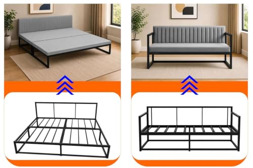 Image of Metal Sofa Cum Bed for Living Room | Modern Metal Frame 3 Seater Sofa Bed for Home, Office & Lounge-Grey