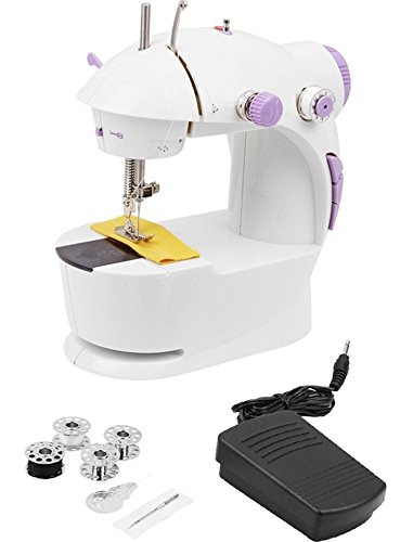 EVERYTHING IMPORTED Polycarbonate Battery Cum Electric Magic Mini Sewing Machine with Foot Pedal Combo Pack of Thread Rolls and Bobbins (Multicolour, Standard Size)