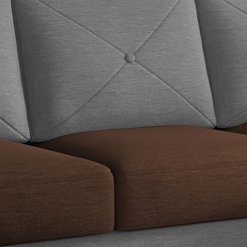 Image of Baloney RHS 6 Seater L Shape Sofa Set with Center Table for Living Room (Brown Grey Fabric) Premium Fabric Sofa