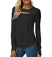 Aurgelmir Women's Casual Crewneck Workout Shirts Long Sleeve Cutout Solid Athletic Running Yoga T...