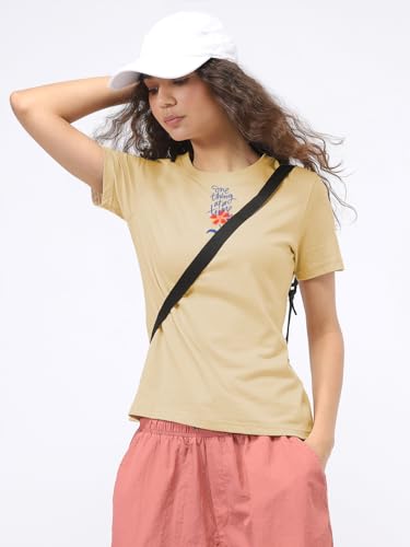 Image of Nobero Women's Graphic Printed T-Shirt | Regular Fit 180 GSM Cotton Tee for Women | Comfortable Round Neck Casual Wear