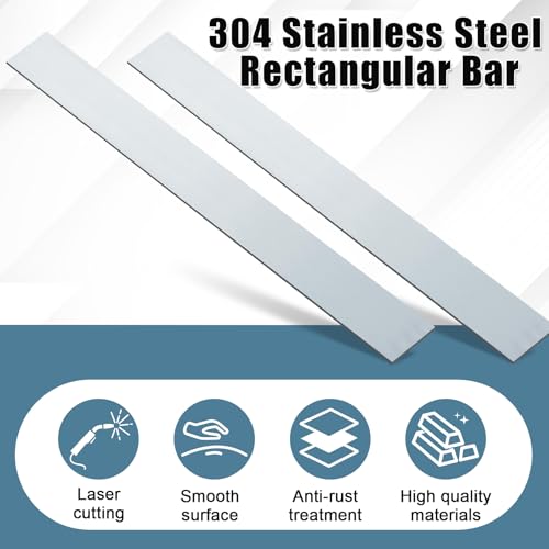 Image of Yaocom 2 Pcs 304 Stainless Steel Flat Bar, 1 /8 inch Thickness, 2 inch Width, 36 inch Length 2B Finishing Trim Strips Sheet for DIY Craft Making