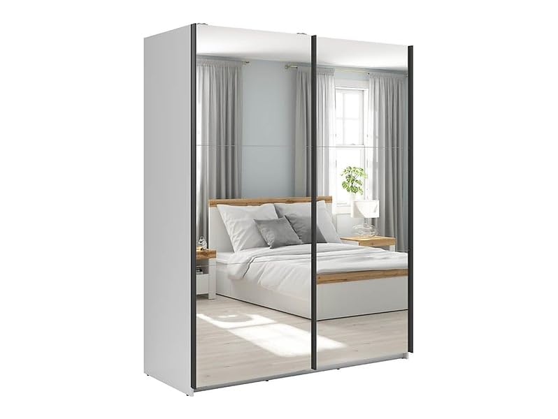 PEGANE Armoire coulissante Placard avec Miroir Coloris Blanc Brillant - Longueur 153,5 x Profondeur 60 x Hauteur 195,5 cm