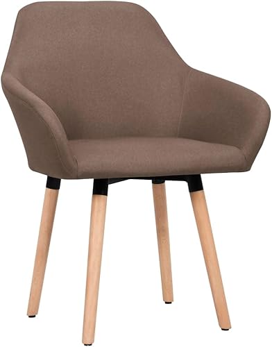 Miniatura 3 de Modern Farmhouse Dining Chairs Set of 2 Brown Fabric Upholstered Accent Chairs with Solid Wood Legs for Kitchen, Living Room, Comedor