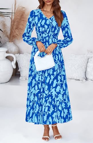 BTFBM Women Fall Dresses 2025 Casual Long Sleeve V Neck Maxi Dresses Floral Boho Long Dress Wedding Guest Dress