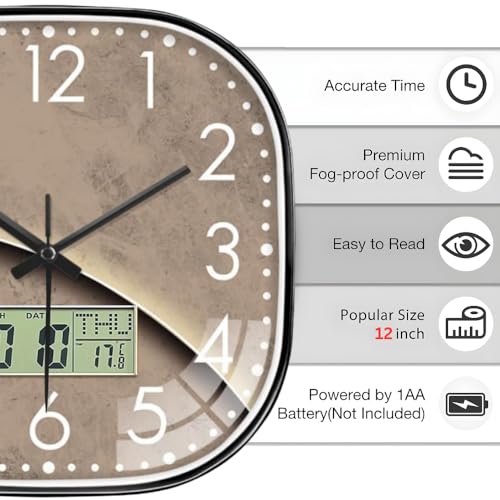 Image of Ash & Roh 12 Inch Silent Quatrz and Non-Ticking Wall Clock with Easy to Read Number and Analog Display Stylish & Decorative Design for Office, Living Room, Bedroom (Venus Digital Square)