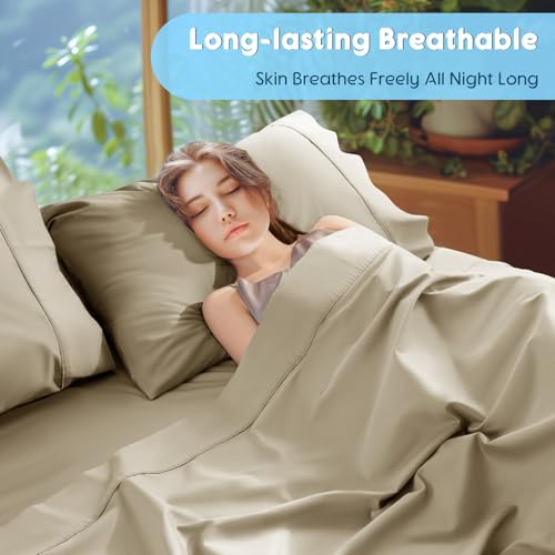 Image of SONORO KATE 1000 Series 100% Egyptian Cotton King Sheets,Extra Deep Pocket | 18-24 Inch Extra Deep Pocket,Soft & Breathable,5-Star Hotel Sateen Bed Sheets,All Season,4pc,Linen
